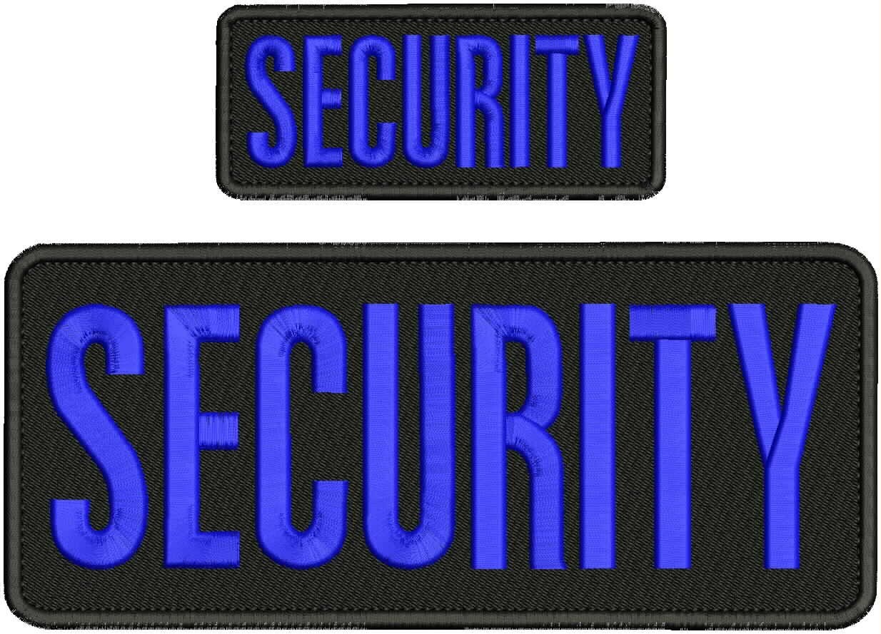 security embroidery patches 4x10 and 2x5 hook on back royal mblue on black