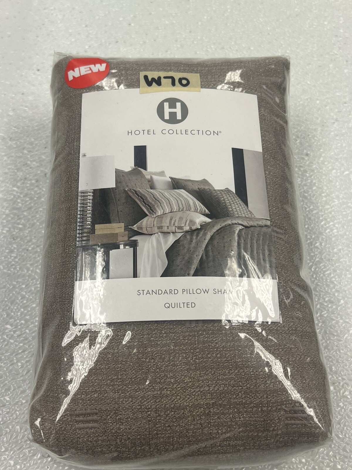 Hotel Collection Broken Stripe (1) Standard Quilted Sham, Beige Metallic - New