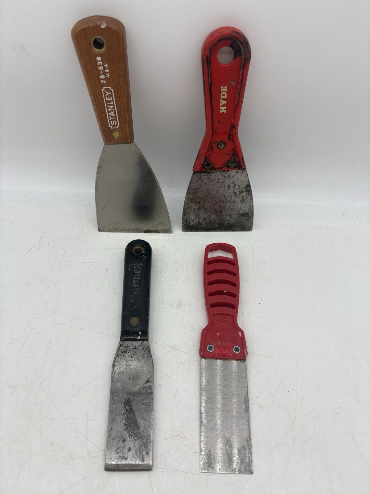 4 Vintage Putty Knife Scraper HYDE Craftsman Stanley 28-539 Wood Handle Lot