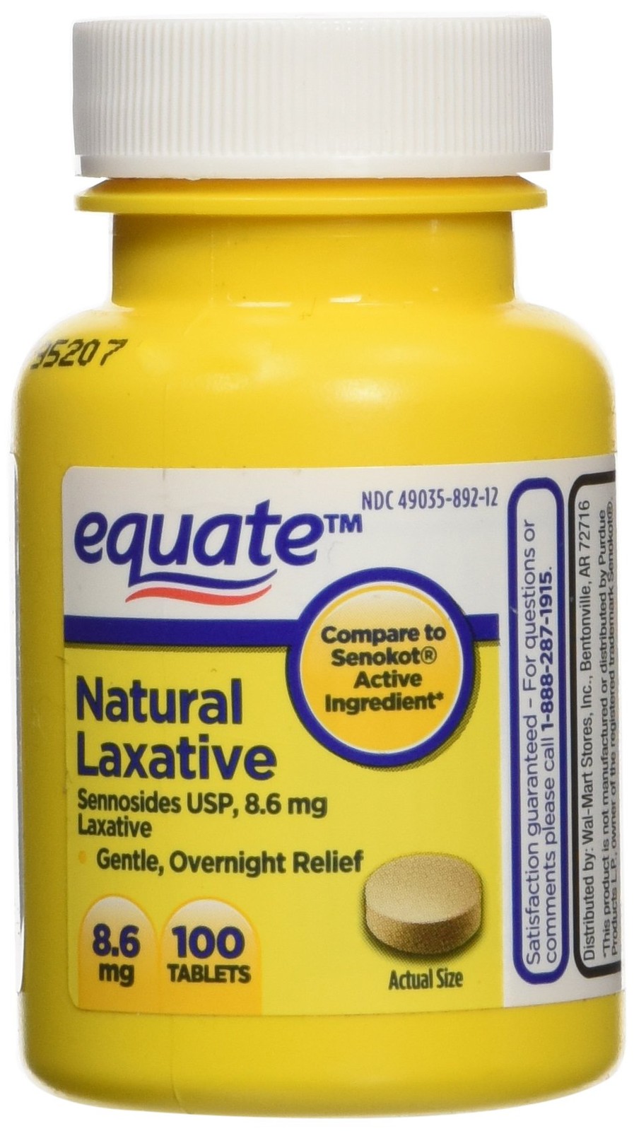Equate Natural Vegetable Laxative, Sennosides 8.6 mg 100 Count (Pack of 1)