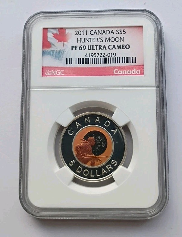 2011 NGC PF 69 ULTRA CAMEO CANADA HUNTER'S MOON $5 STERLING SILVER NIOBIUM COIN