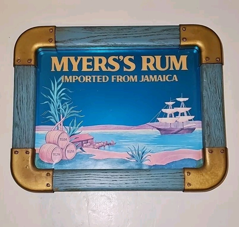 Vintage Myers's Jamaican Rum Mirror Blue Tiki Bar Sign  19" X 16" Myers