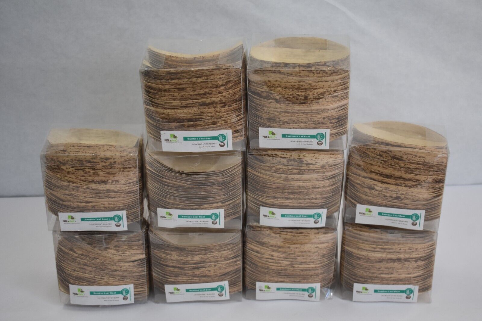 PacknWood Bamboo Leaf Boat Food Safe 4.7" x 2.4" x 0.6" 2 Oz Bulk Lot of 1000
