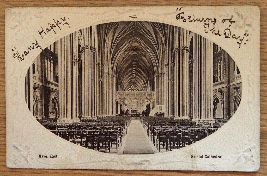 1923 ANTIQUE 5.50" x 3.50"  SEPIA COLOUR PHOTO  THE  EAST NAVE BRISTOL CATHEDRAL