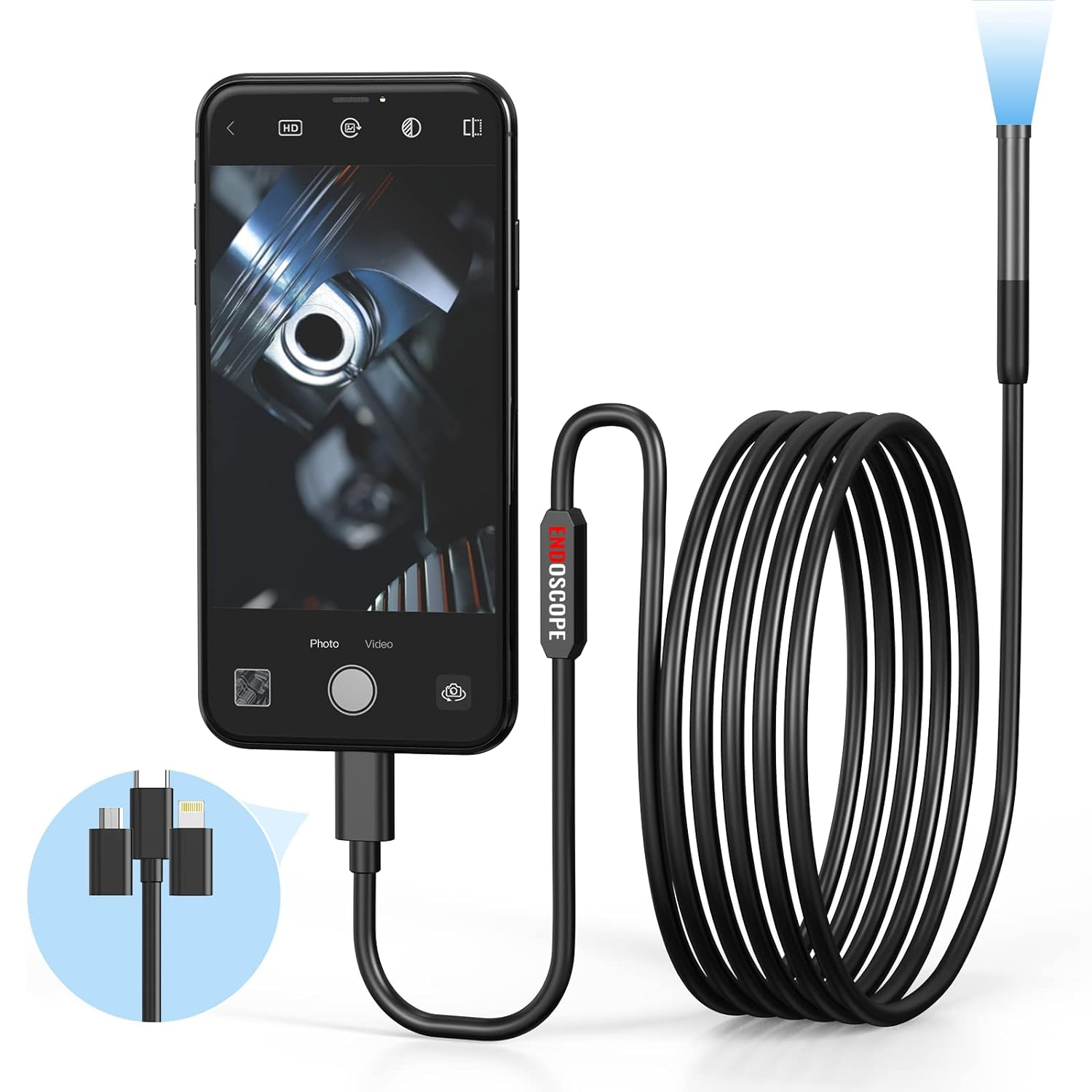 1080P HD Waterproof Endoscope Camera with 6 LED Light-Borescope with 9.8FT Cable