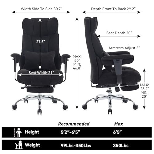 Efomao Executive Office Chair, Soft-Cushioned Computer Chair with Foot Rest