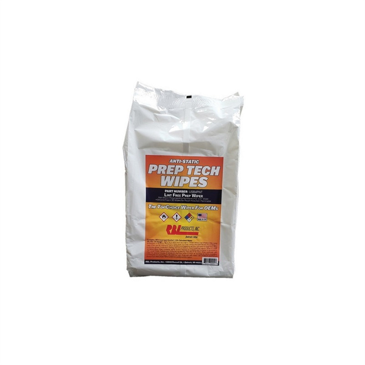 RBL Products USB4PNT Anti-Static Prep Tech Wipe, 11 x 15-1/2 in, Pouch