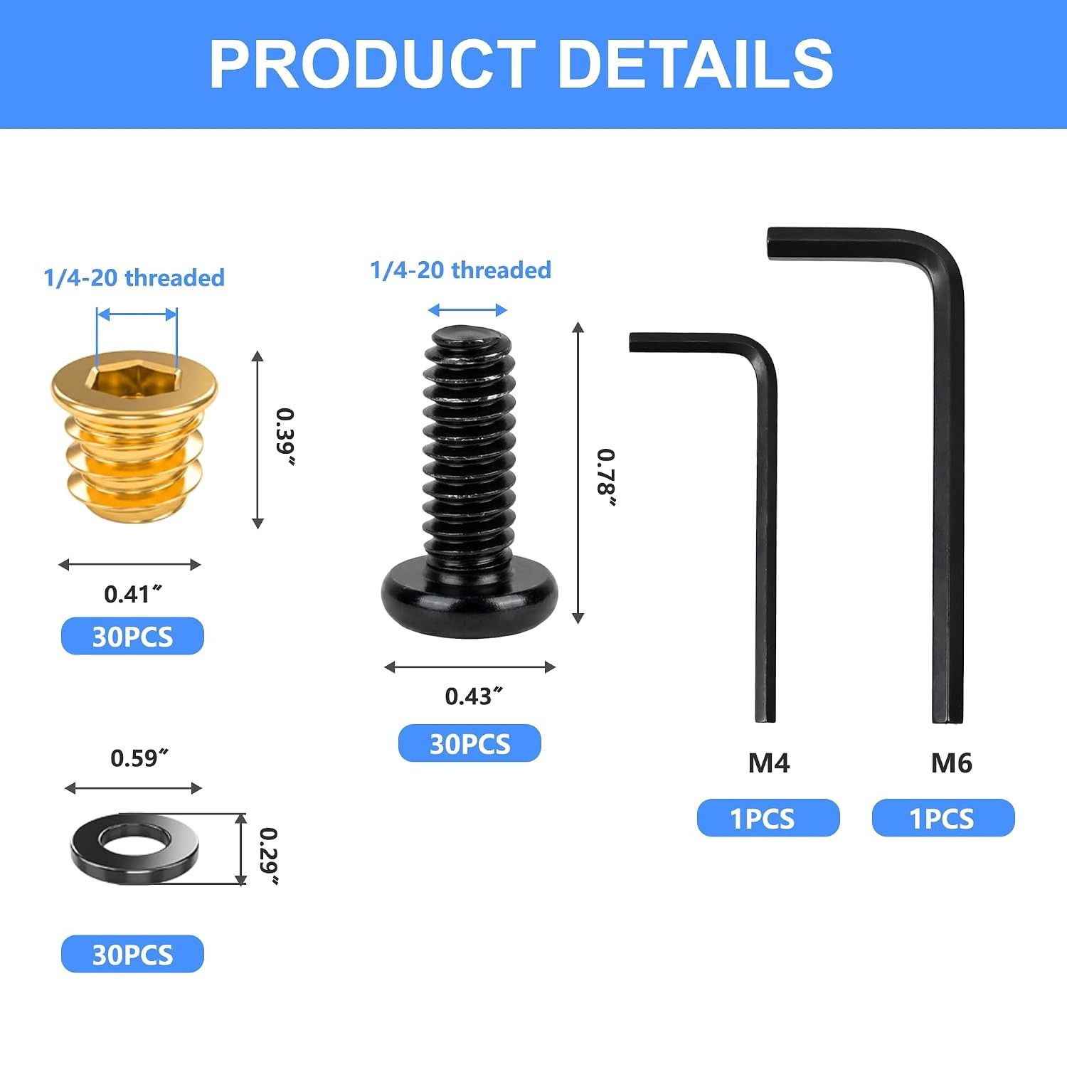 30 Sets 1/4-20 Threaded Inserts for Wood Kit for Woodworking & DIY Projects |...