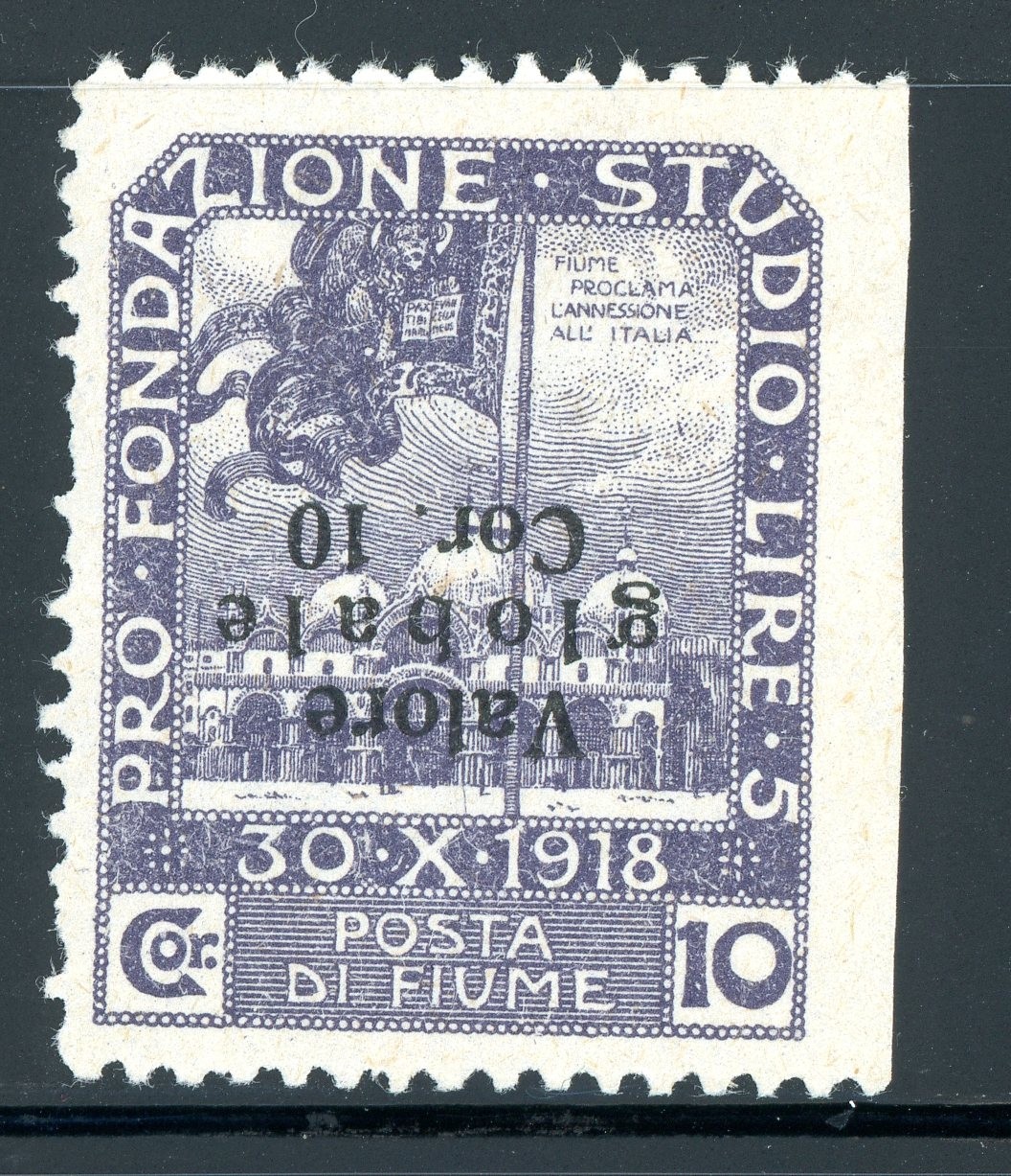 Fiume 1920 Italy 10 Cor Slate Scott #85c Inverted Signed  MNH T434
