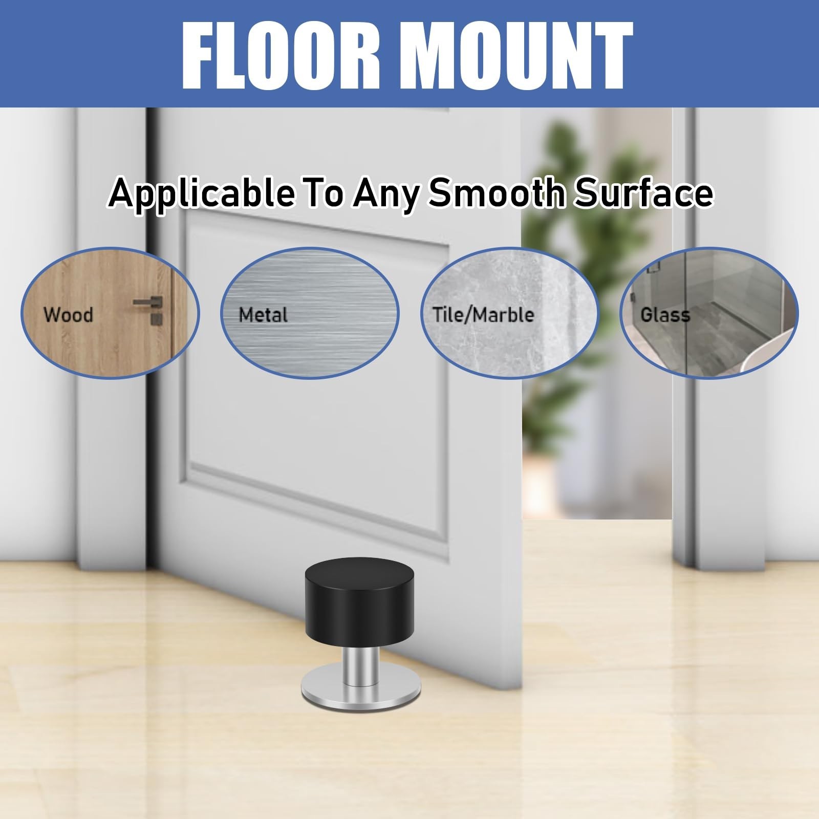 Door Stoppers Self Adhesive Door Stops for Floor Wall Mounted, Stainless Stee...