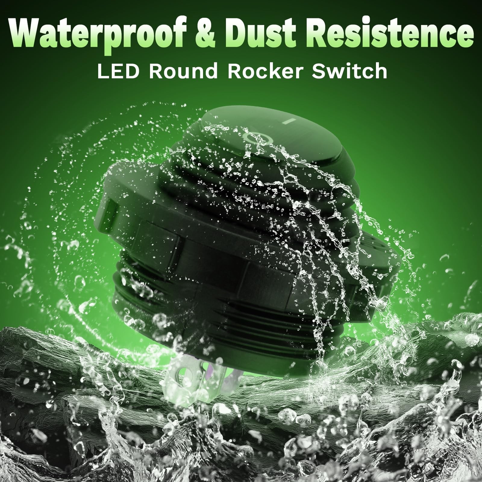 Round Rocker Switch, Toggle Switch 12V, Waterproof Lighted LED On/Off Green-1