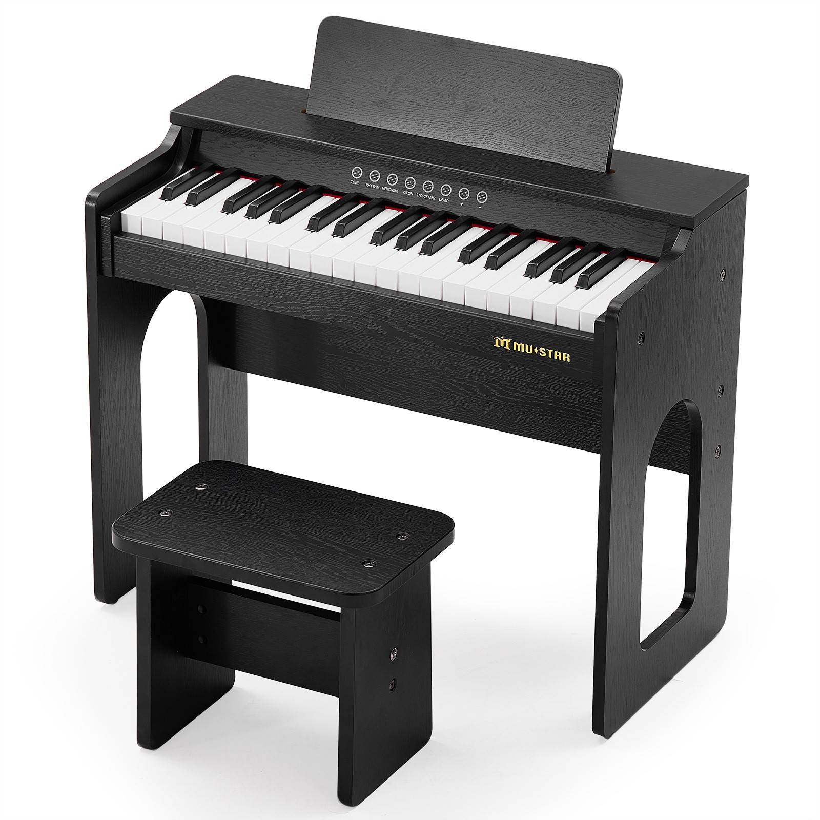 Wooden Black 37Keys Toddler Digital Piano Keyboard Kids Toys with Stool,Stickers