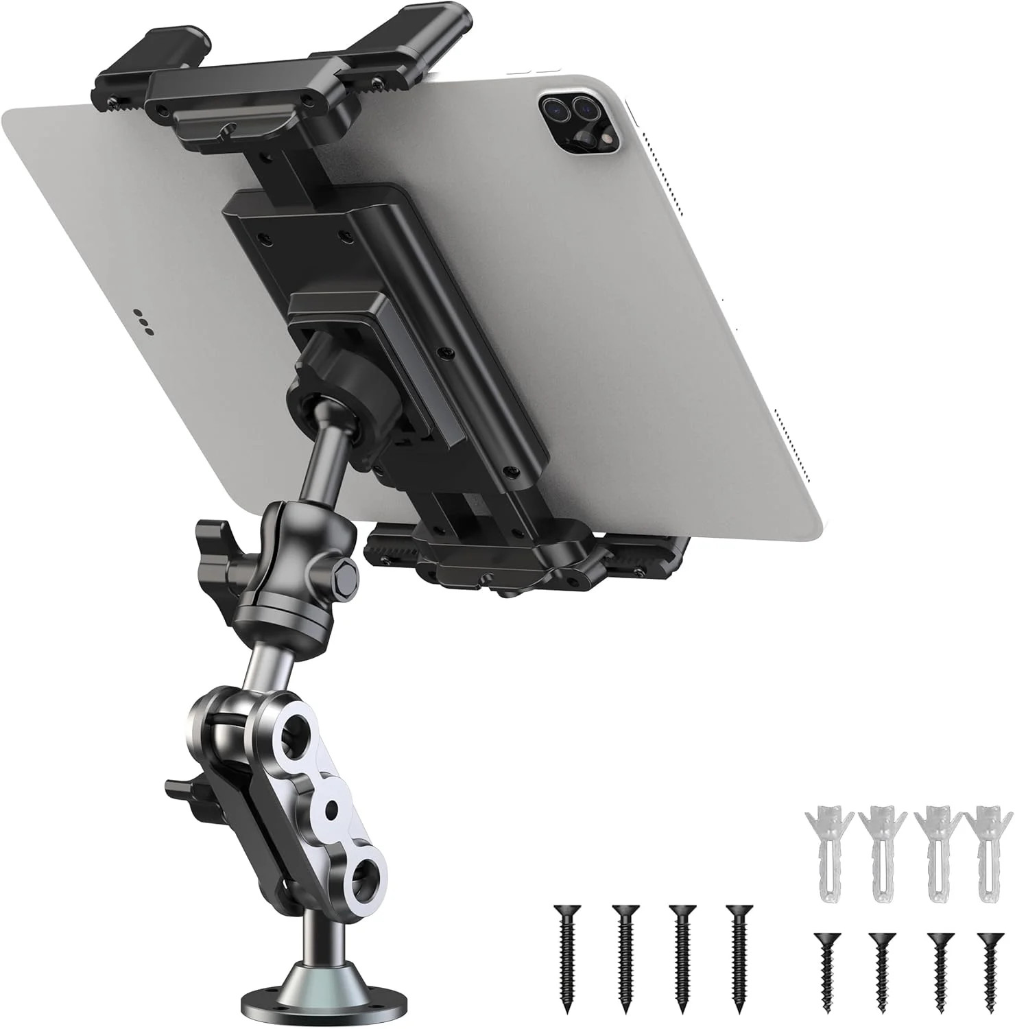 Aluminum Heavy Duty Drill Base Tablet Holder Car Mount Dashboard, 360° Adjustab
