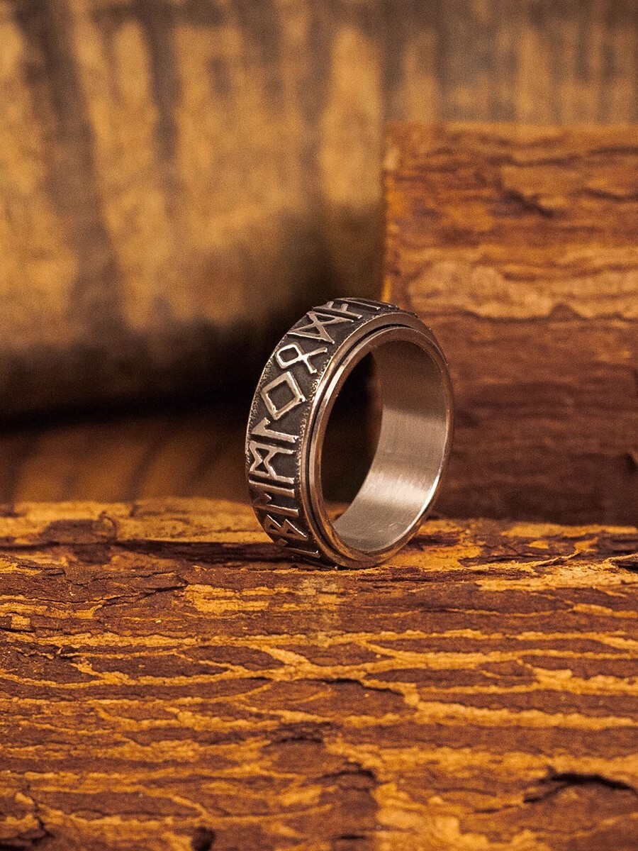 hangsworld Viking ancient text rotatable retro Make old plus size letter ring