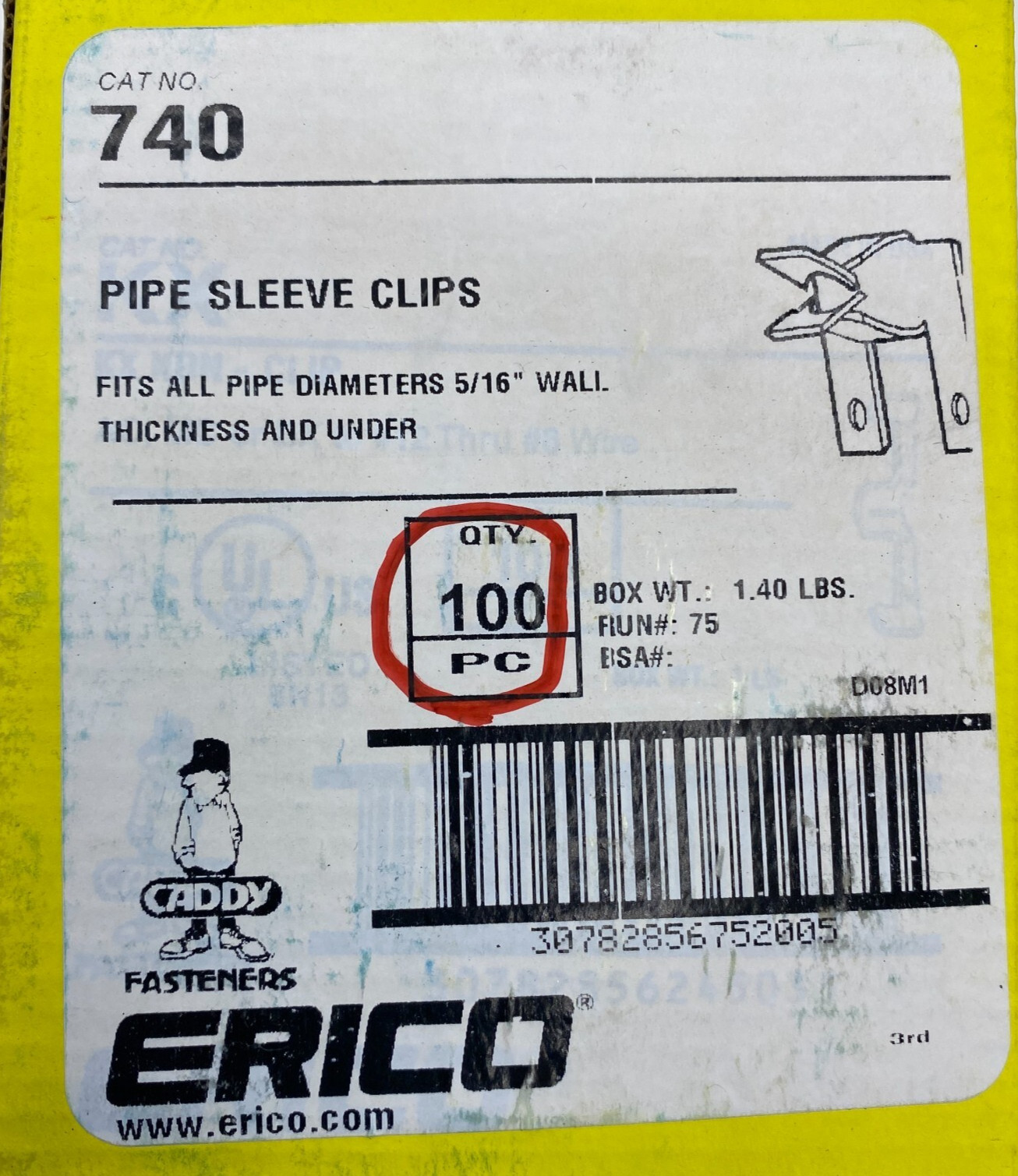 Erico Caddy 740 Pipe Sleeve Clip 1 PACK (100 EACH)
