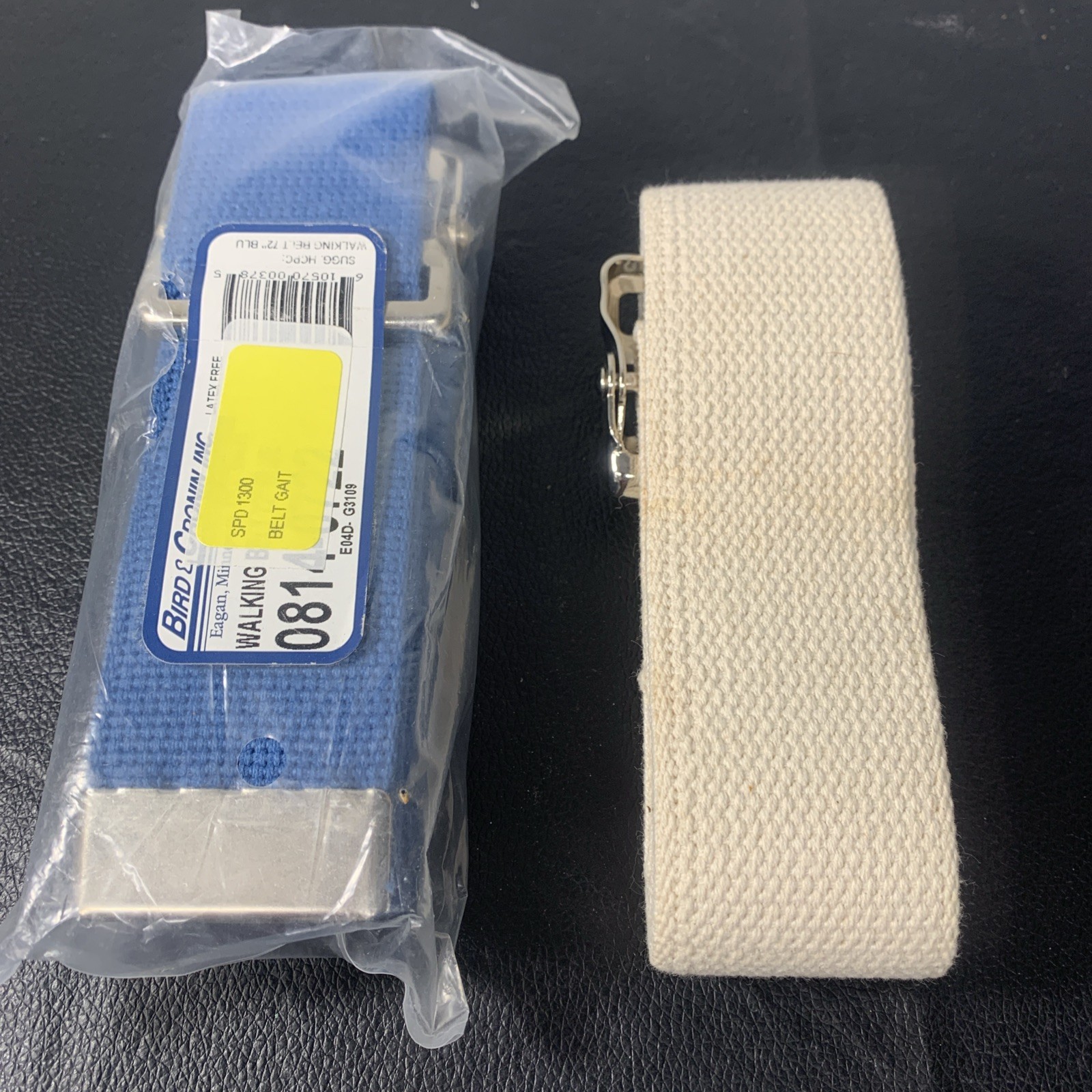 Two Gait Belts for Patient Transfer & Walking wMetal Buckle Lift White & Blue