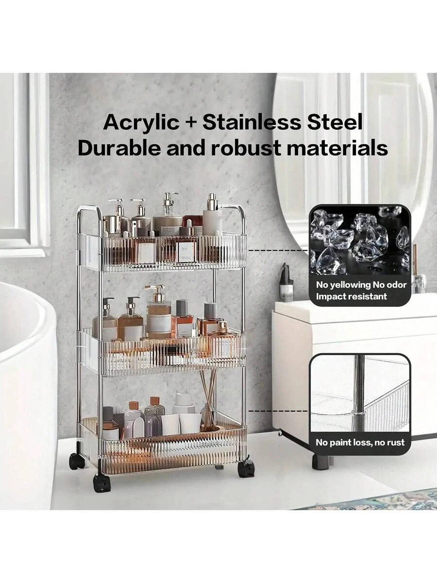 3 4-Tier Acrylic Multi-Use Rolling Cart Modern Clear Design Alloy Handle
