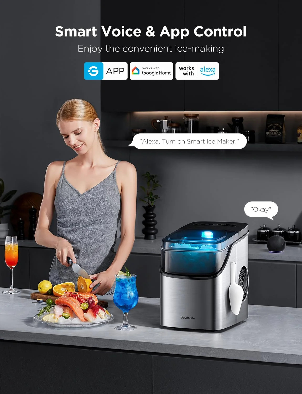 GoveeLife Smart Ice Maker Countertop, Portable Ice Machine with Voice Control, 9