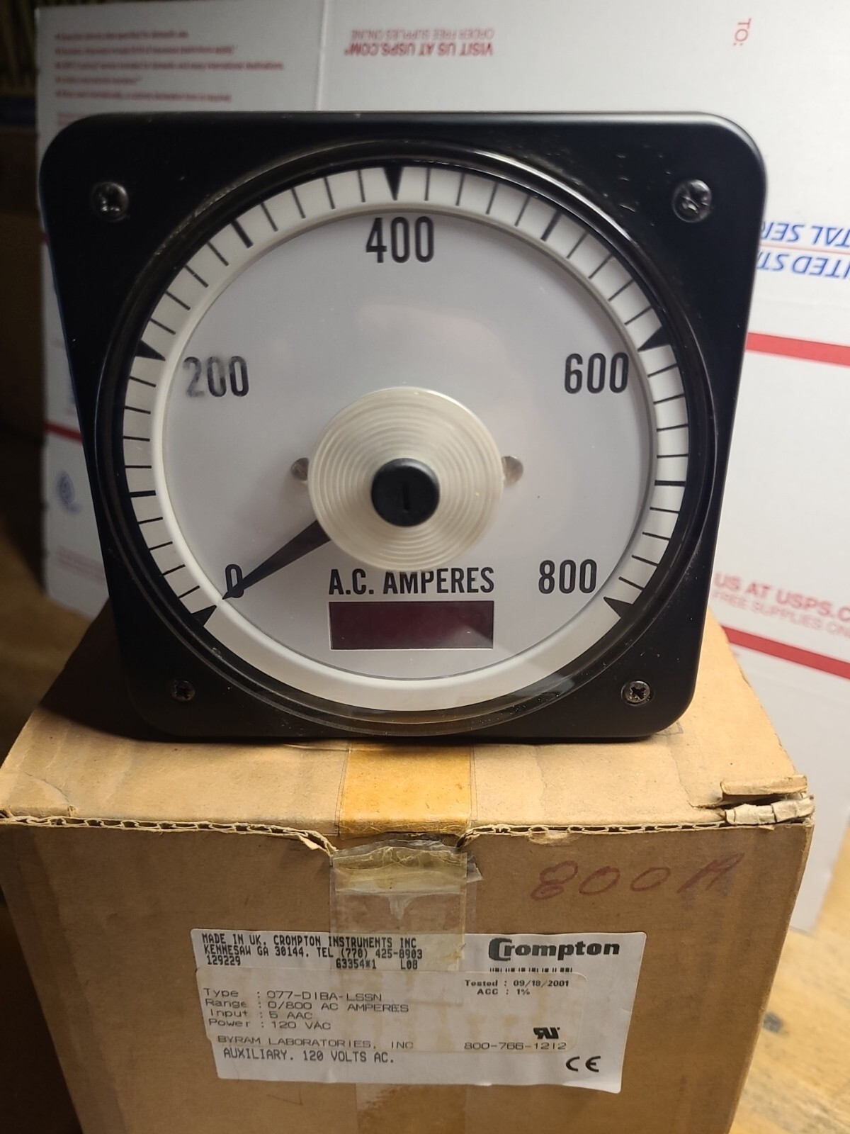 Crompton 077-DIBA-LSSN...800 AMP A.C. PANEL METER..120VAC..USED..TESTED...