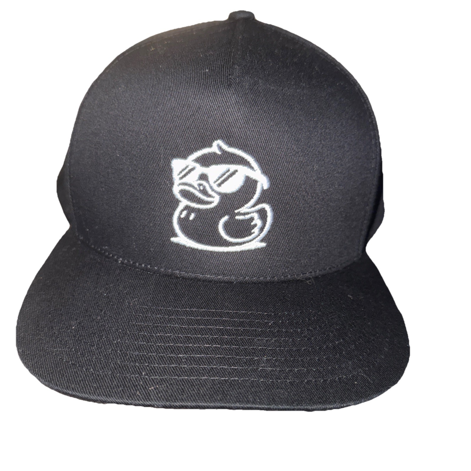 Duck w Sunglasses in white on Black hat Cap Snapback Yupoong Cotton EUC