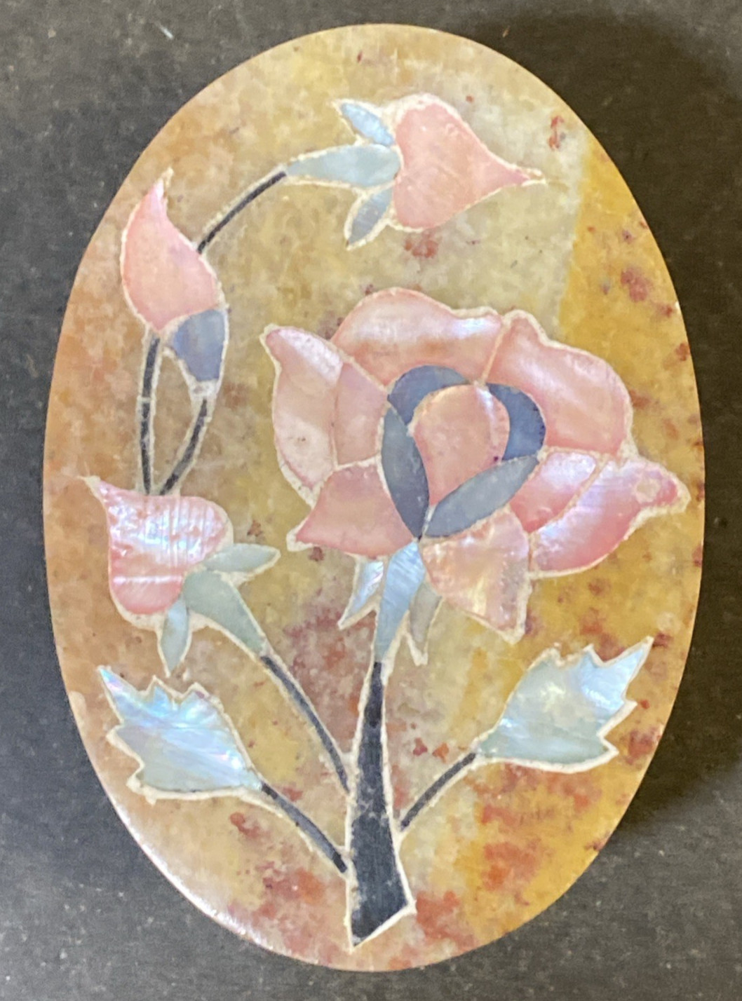 Stone Trinket Box with Inlaid Flowers