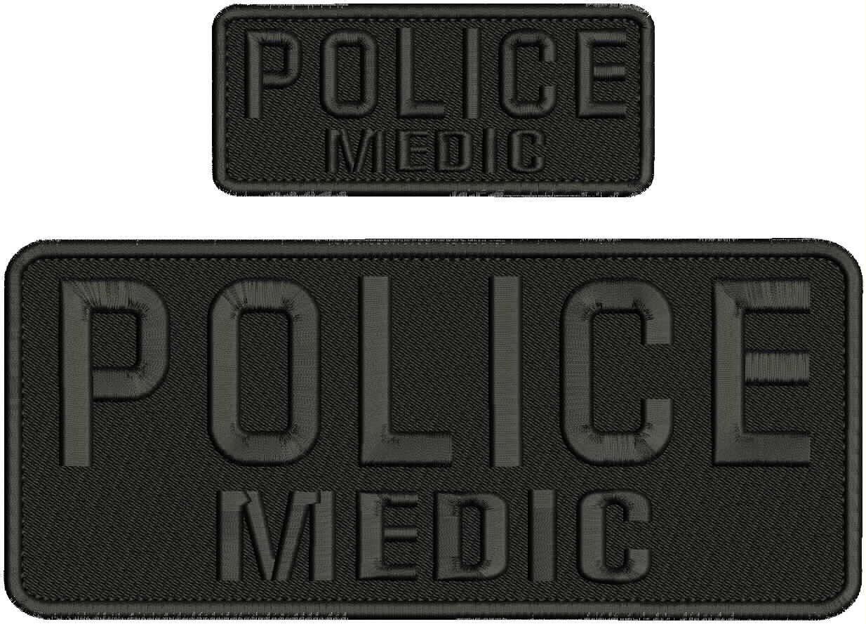 Collectible Embroidery Patch Police Medic 4X10 AND 2X5 Black On Black