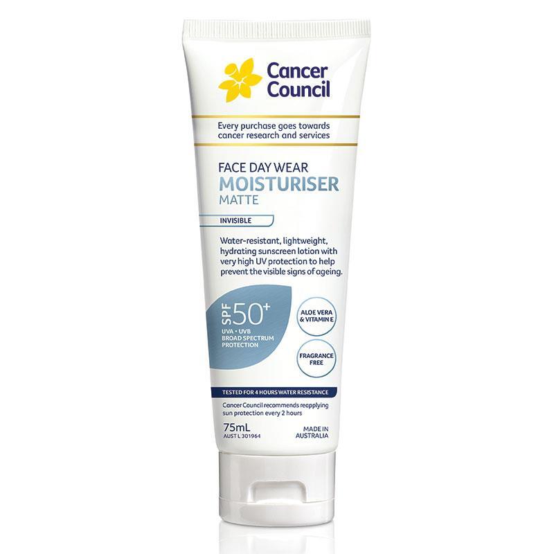 Cancer Council SPF 50+ Day Wear Face Matte Invisible 4hr Water Resistant 75ml Tu