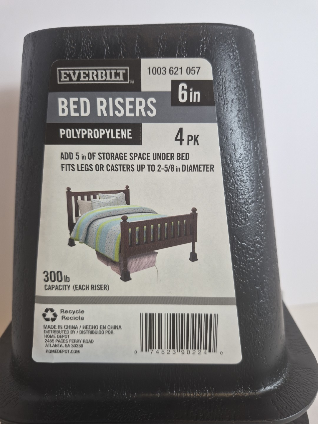 6” 4pk Everbilt Bed Risers Durable Heavy Duty Black 300 lb Capacity