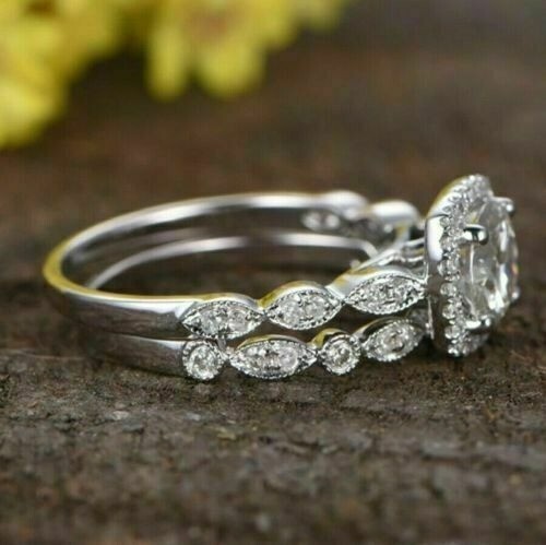 3.30 Ct Round Cut Lab-Created White Diamond Wedding Ring Set 925 Sterling Silver