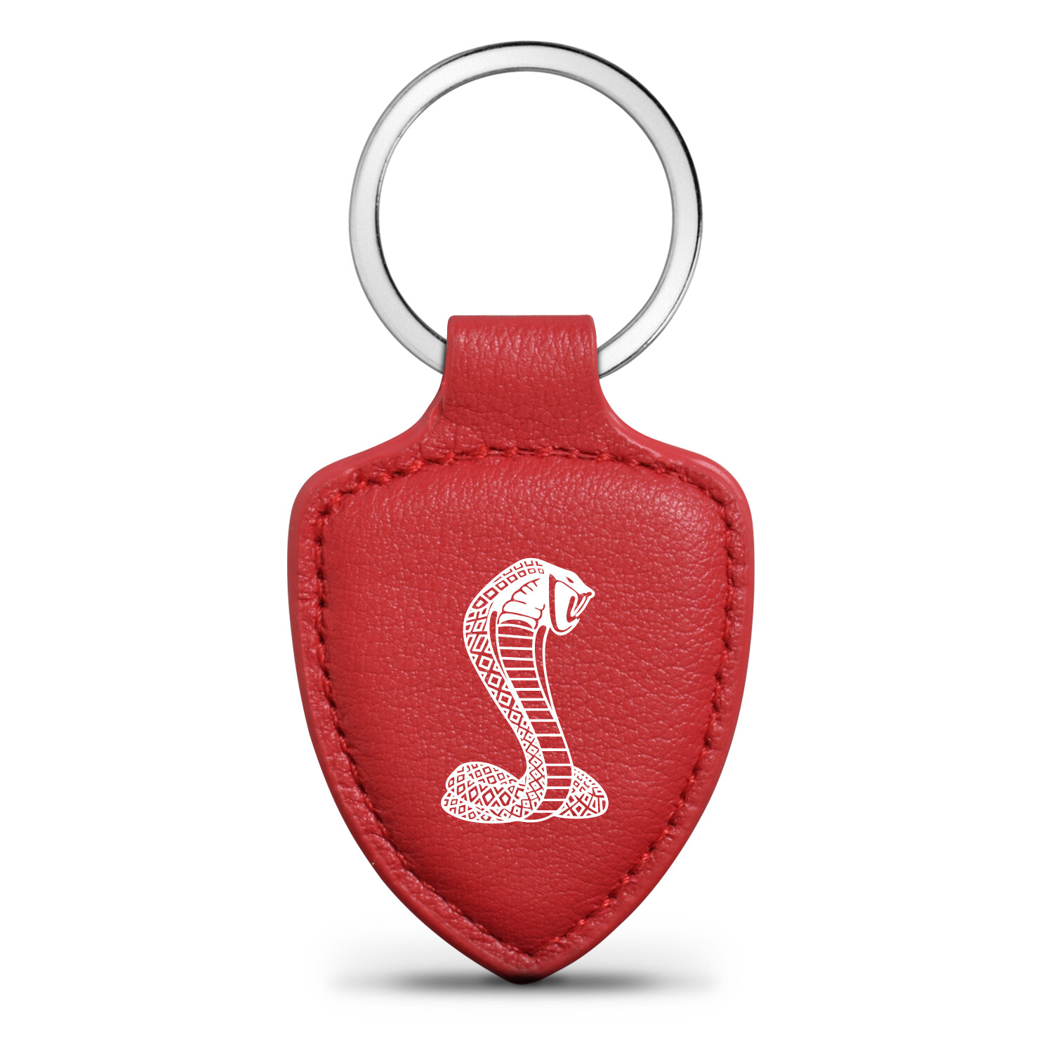 Ford Mustang Cobra Red Real Leather Shield-Style Key Chain