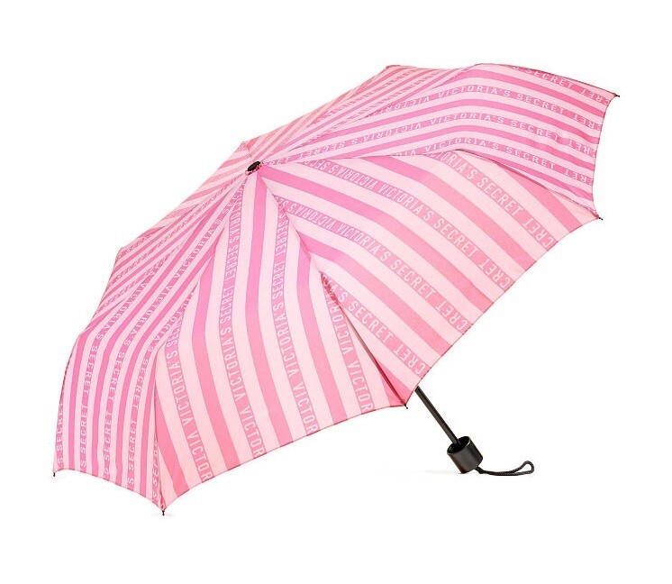 Victoria's Secret Compact Umbrella Pink Stripes Logo Portable Travel Folding