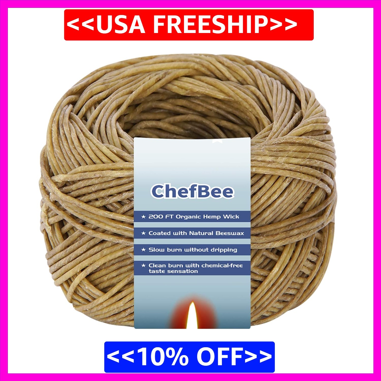 200 FT 100% Organic Hemp Wick, Hemp Wick Well Coated Natural Beeswax for Hemp Wi