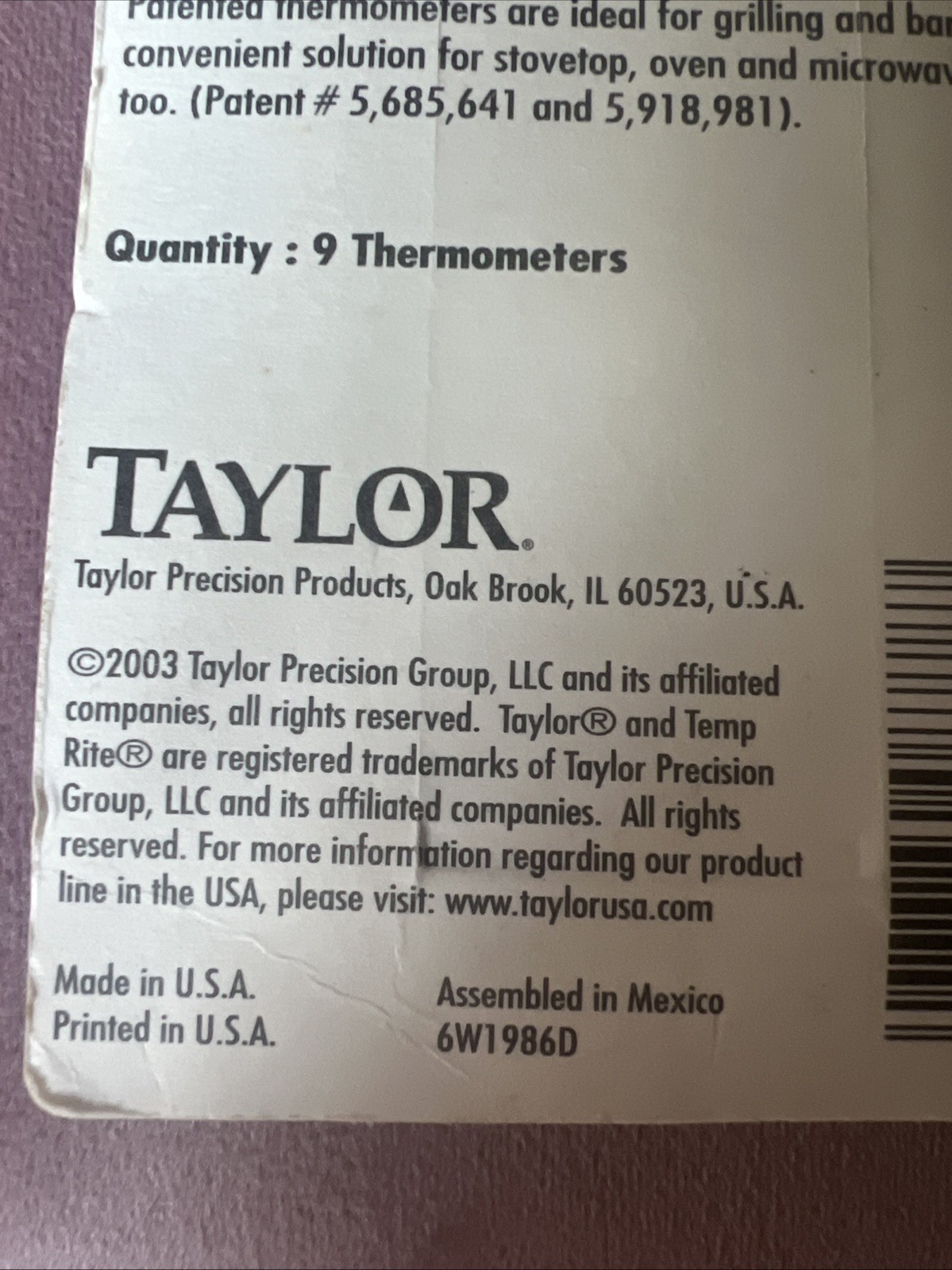 Vintage Taylor Temp Rite Disposable Baking Thermometer