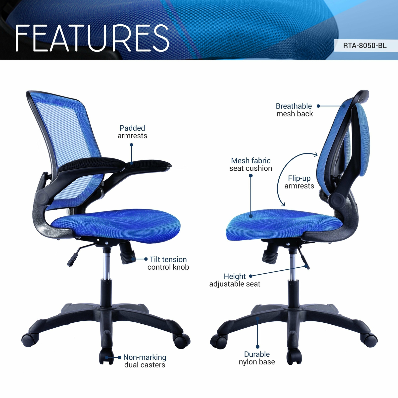 Techni Mobili Nylon Base Task Office Chair