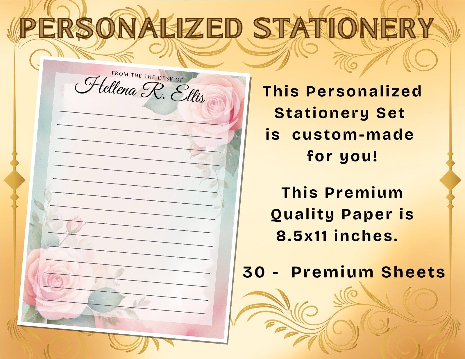 PERSONALIZED - 30Pcs Stationery Writing Paper, Watercolor Stationary  #L2C38