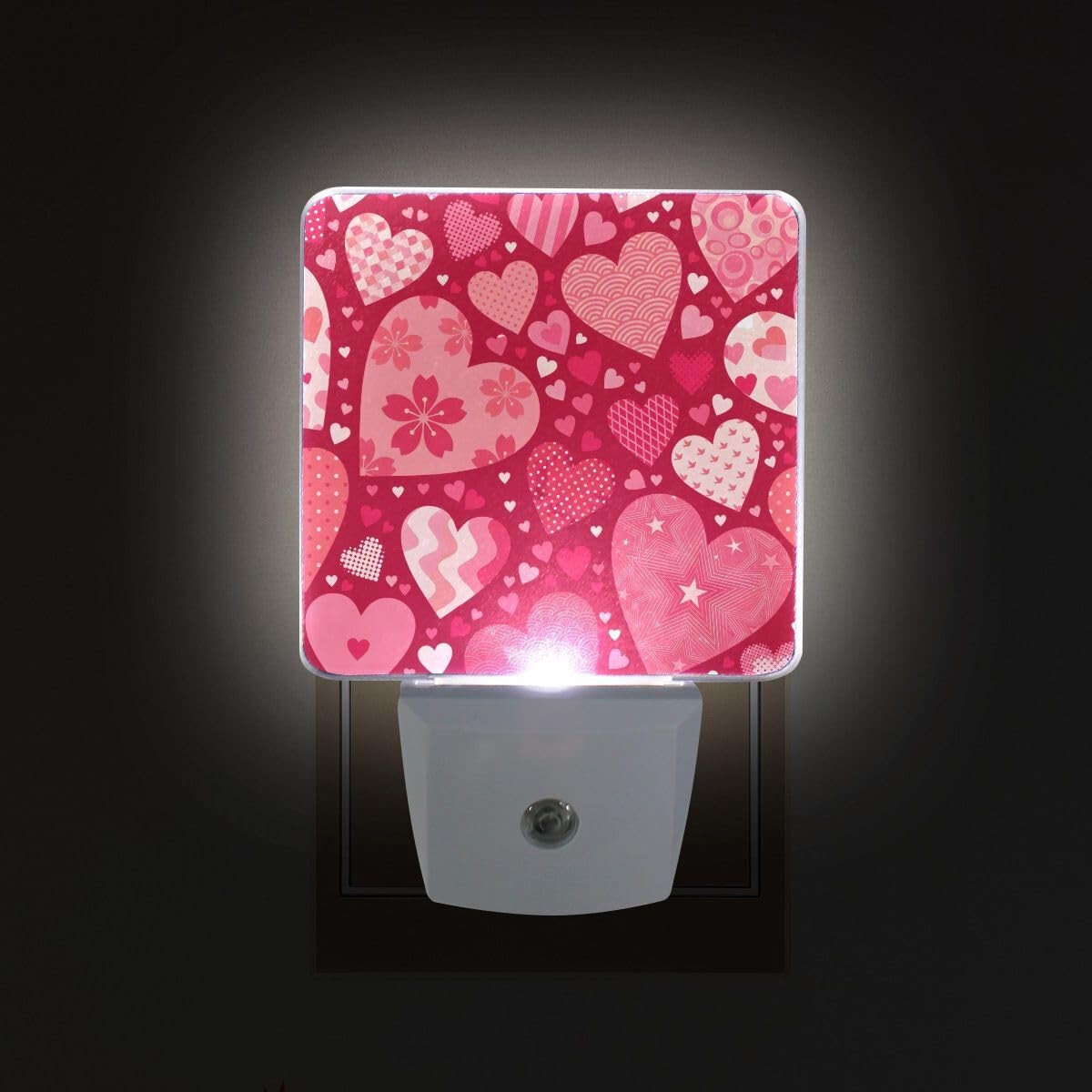 2 Pack Happy Valentines Love Heart Night Light Pink PlugIn Auto Sensor Lamp