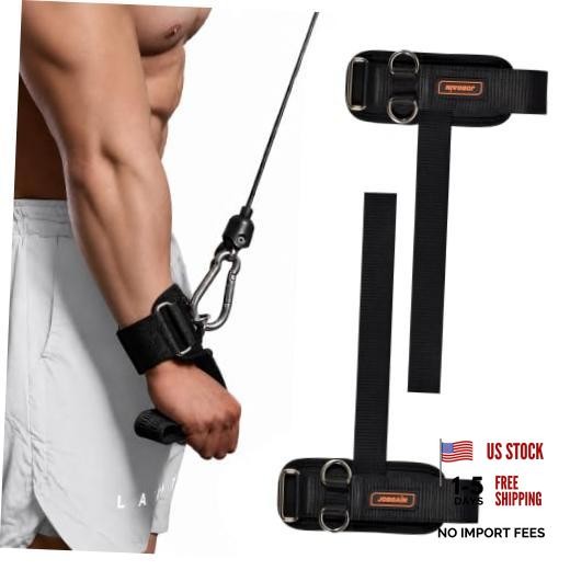 1 Pair Weight Lifting Straps with D Rings for Cable Machine Workout, Black