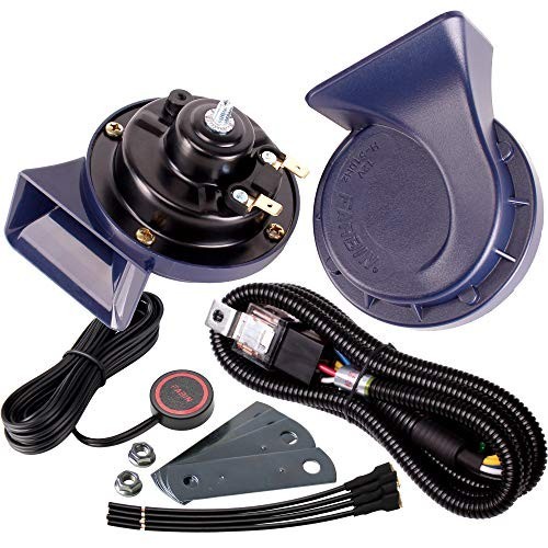 FARBIN 12V Dual-Tone Car Horn Kit 130dB Waterproof W/Relay Harness Switch Blue