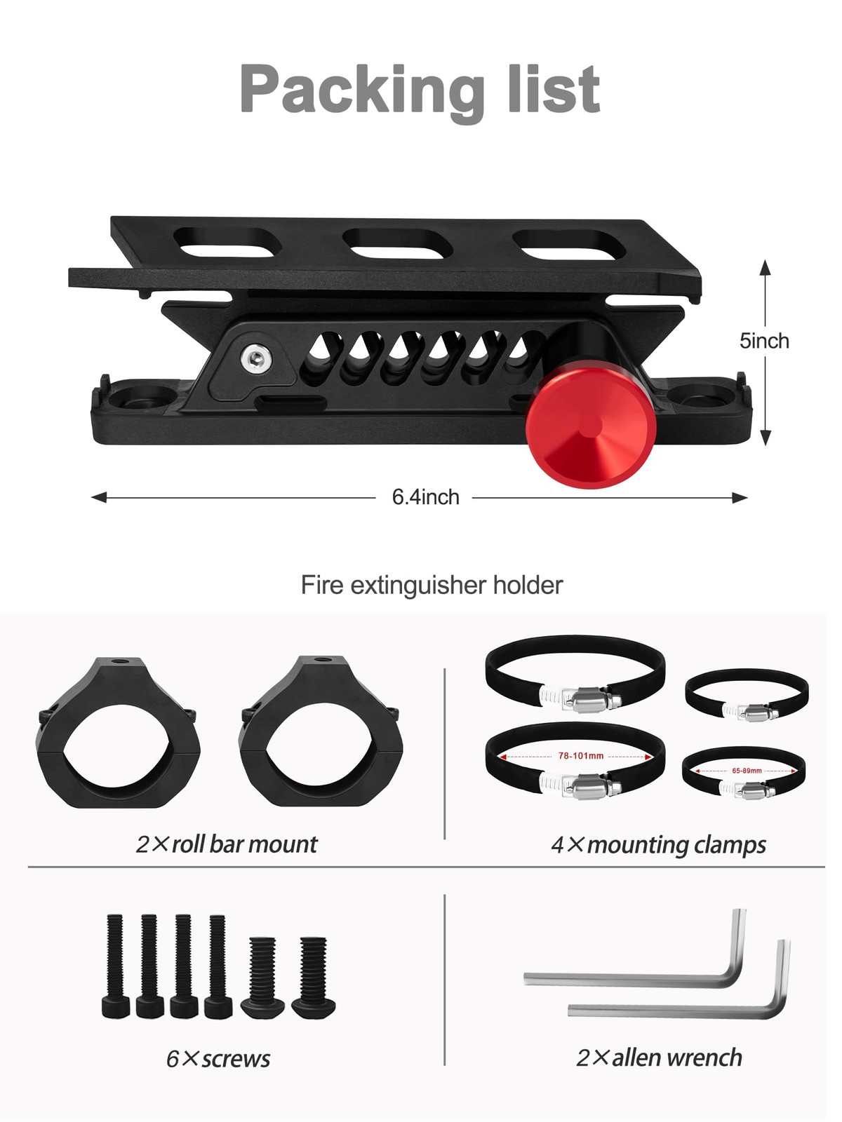 Quick Release UTV Fire Extinguisher Mount Kits, Adjustable Roll 1PC, Black