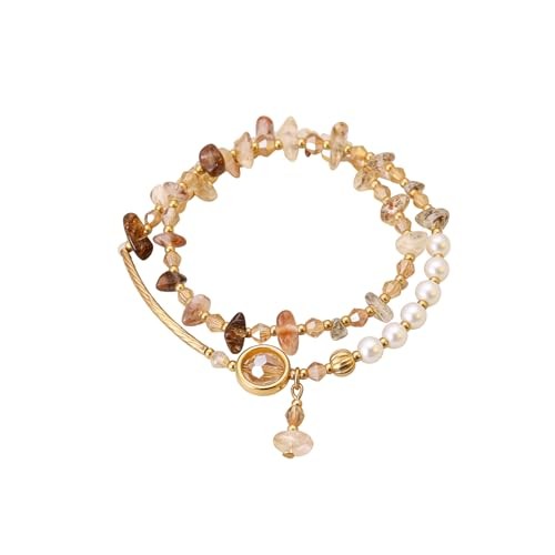 Wrap Bracelet for Women,Crystal Chip & Faux Pearl Beaded Double Layer with
