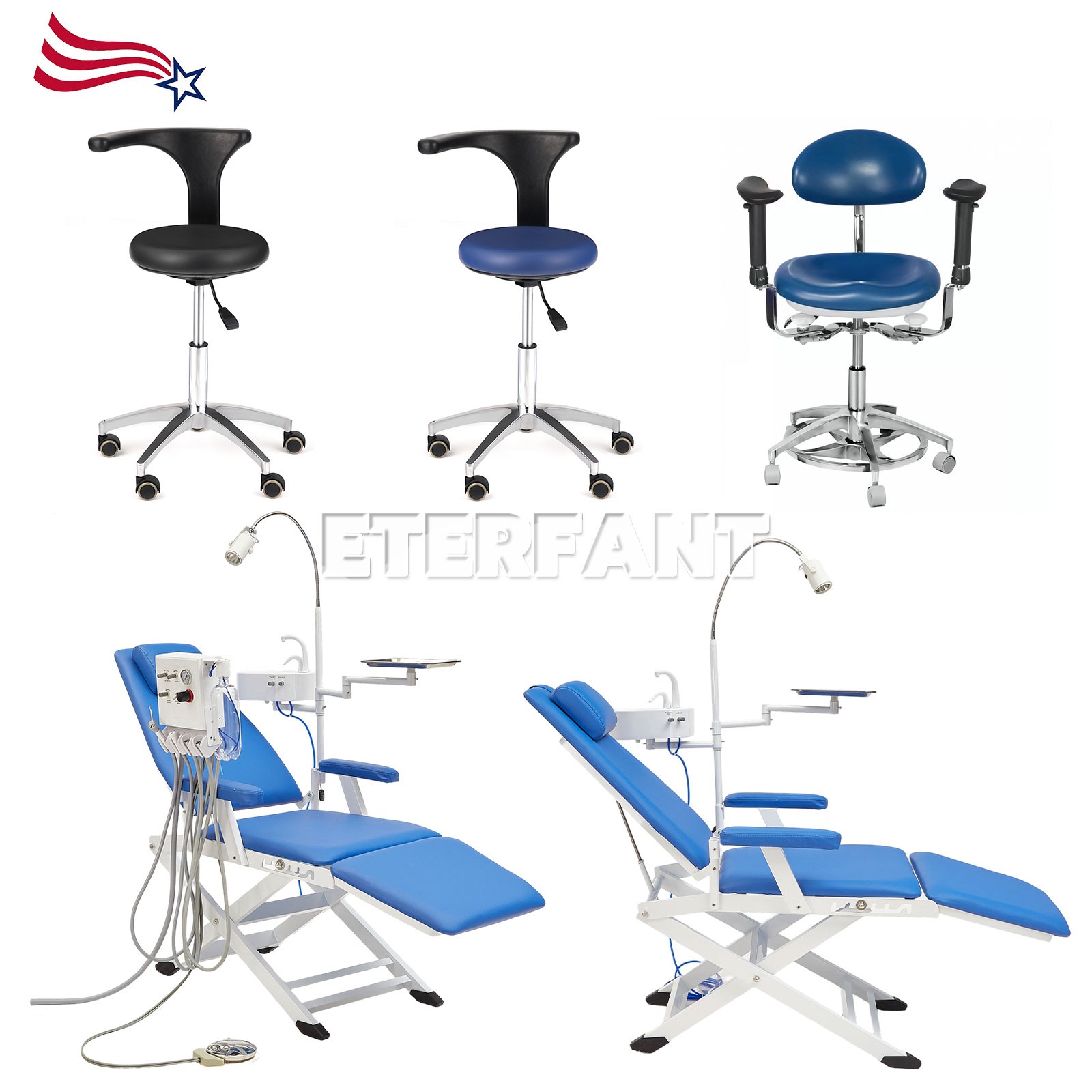 ETERFANT Portable Dental Foldable Chair Set/Adjustable Doctor Mobile Chair PU