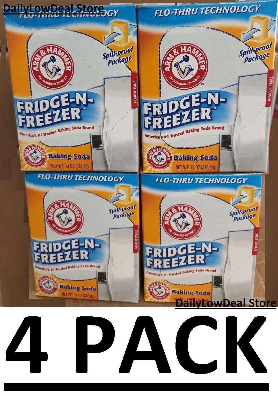 4 PACK - Arm & Hammer Baking Soda Fridge-n-Freezer Odor Absorber, 14 oz EACH
