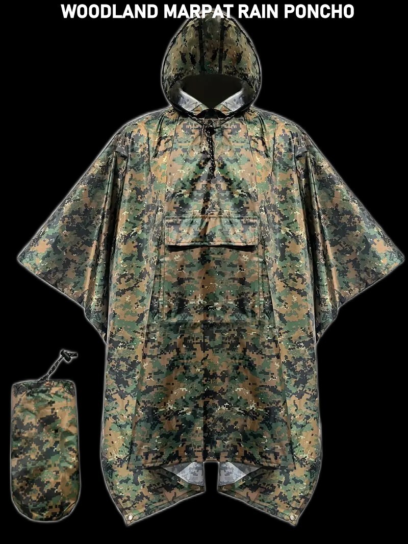 NEW WATERPROOF WOODLAND MARPAT MILITARY RAIN PONCHO WET WEATHER SHELTER HALF