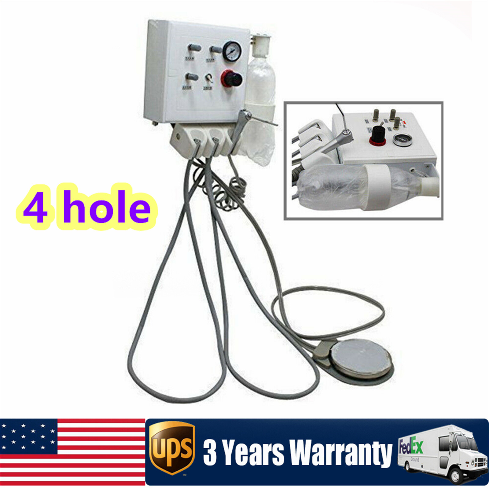 Portable Dental Turbine Unit Work with Air Compressor 4 Hole with 3-way Syringe