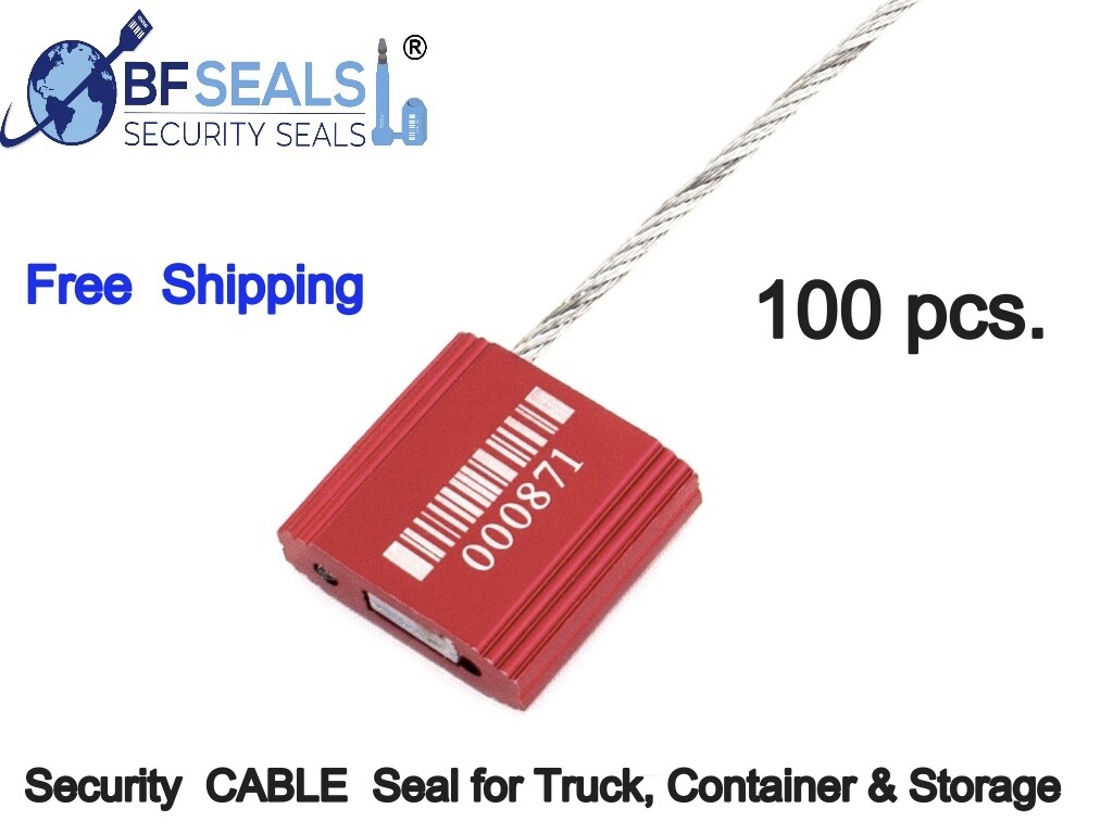 Steel Cable Lock Metal Security Seal  100 pcs Red - 2.4 mm Numbered & Barcode