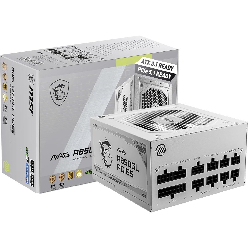Fully Modular Compact 850W Gaming Power Supply, 80 Plus Gold, ATX 3.1 & PCIe 5.1