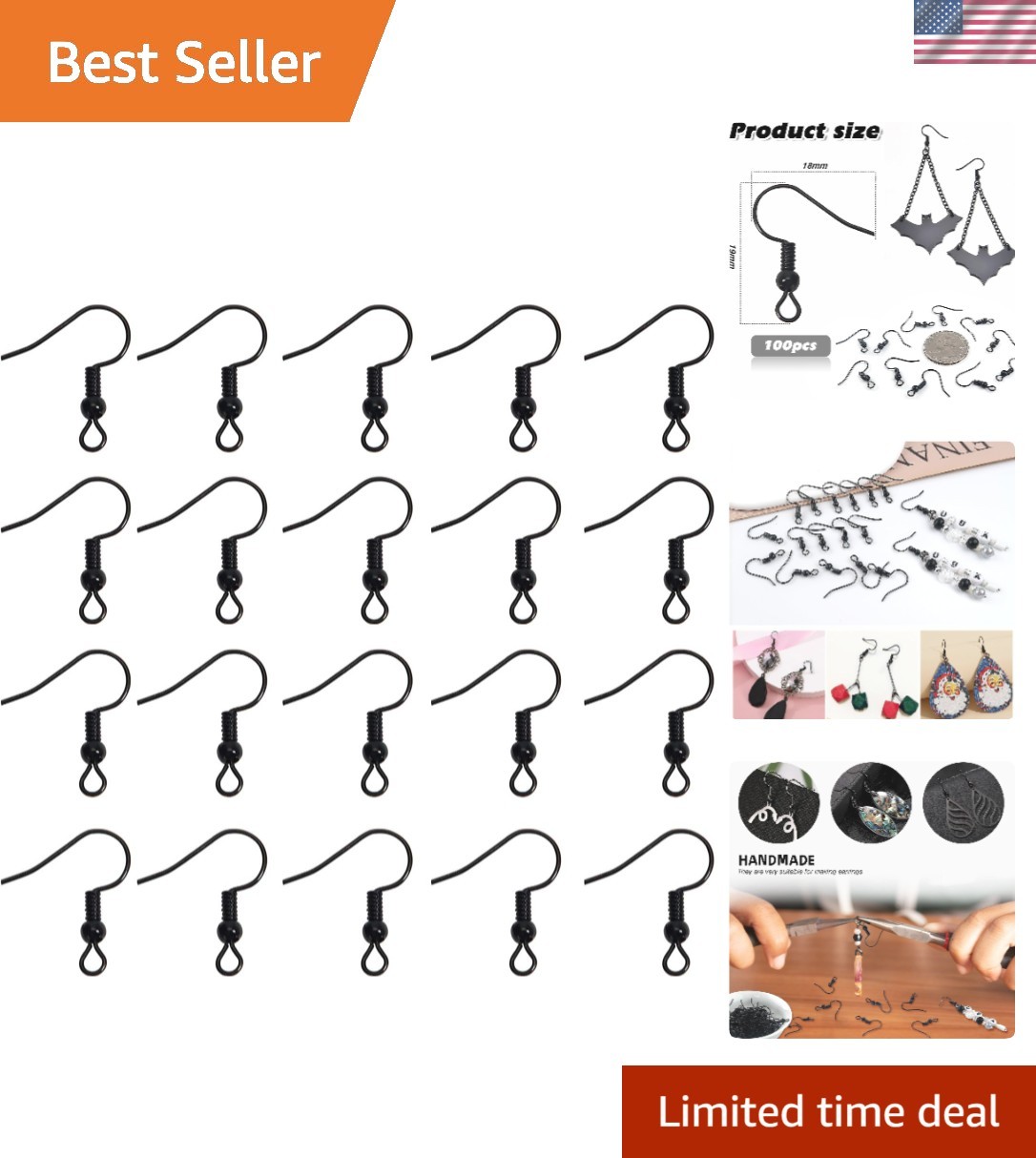 100pcs Exquisite Black Fish Hook Earring Hooks - Safe & Secure Jewelry Findings