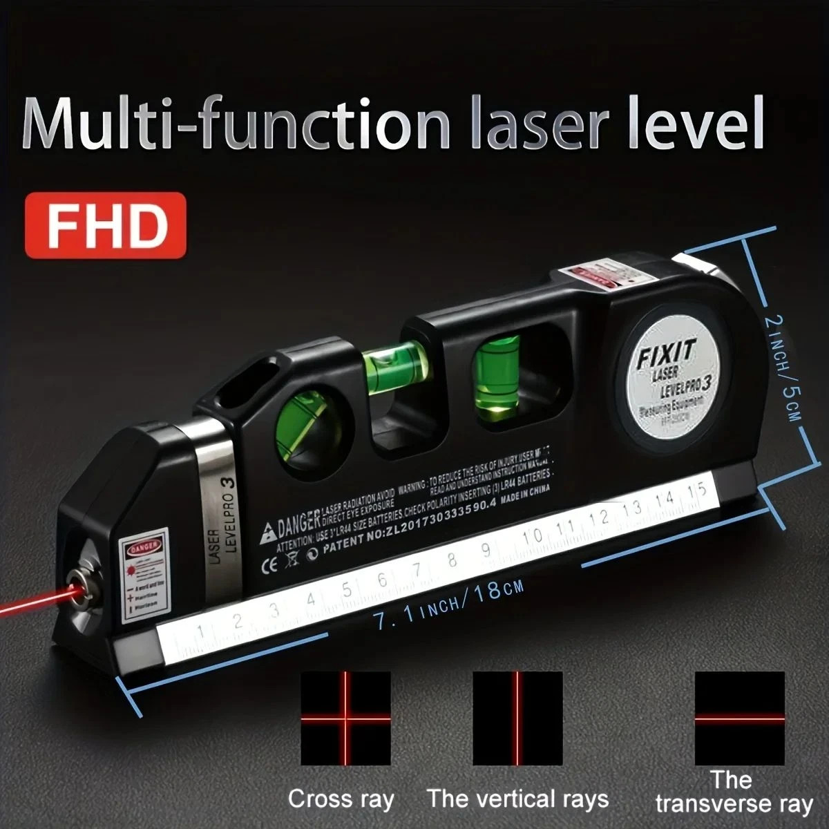Laser Level Multi Tool, Multipurpose Cross Line Laser leveler Kit 8ft/2.5M