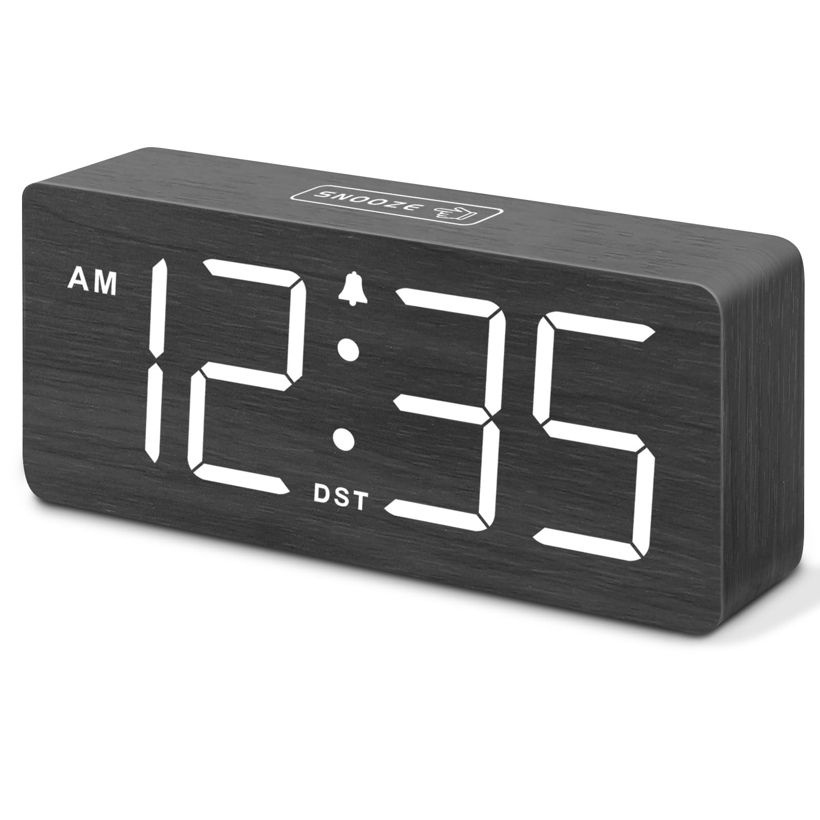 DreamSky Wooden Digital Alarm Clock for Bedroom - Loud Small, Black (Plug-in)