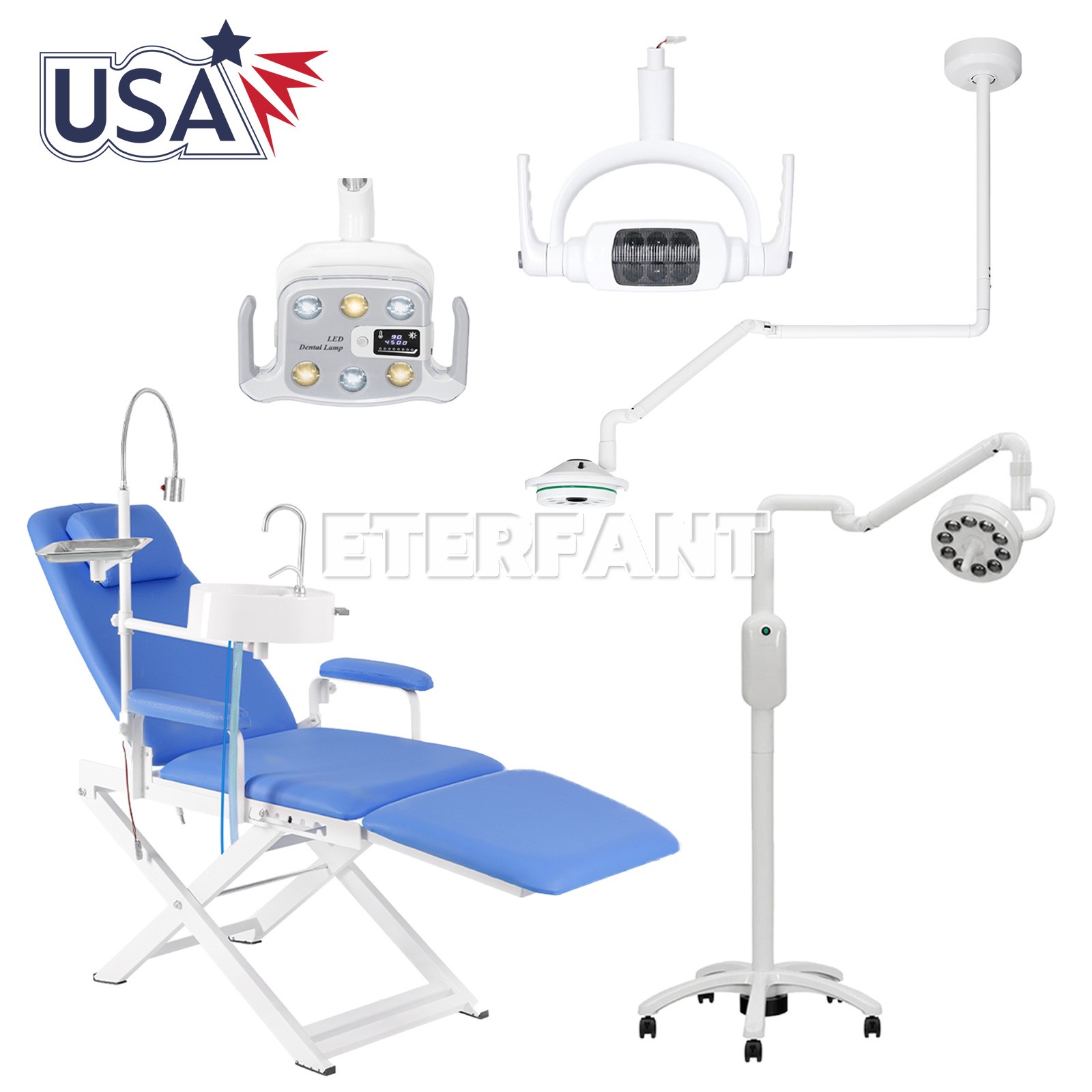 Dental Mobile Folding Chair Set/8W/9W/55W LED Oral Light for Dental Chair US